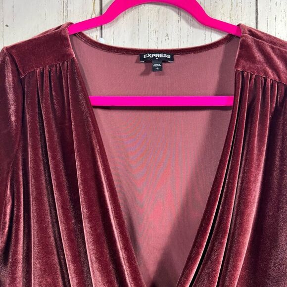 Express Velvet Wrap Bodysuit Burgundy Long Sleeve XS Holiday Night Out Elegant - Picture 6 of 16